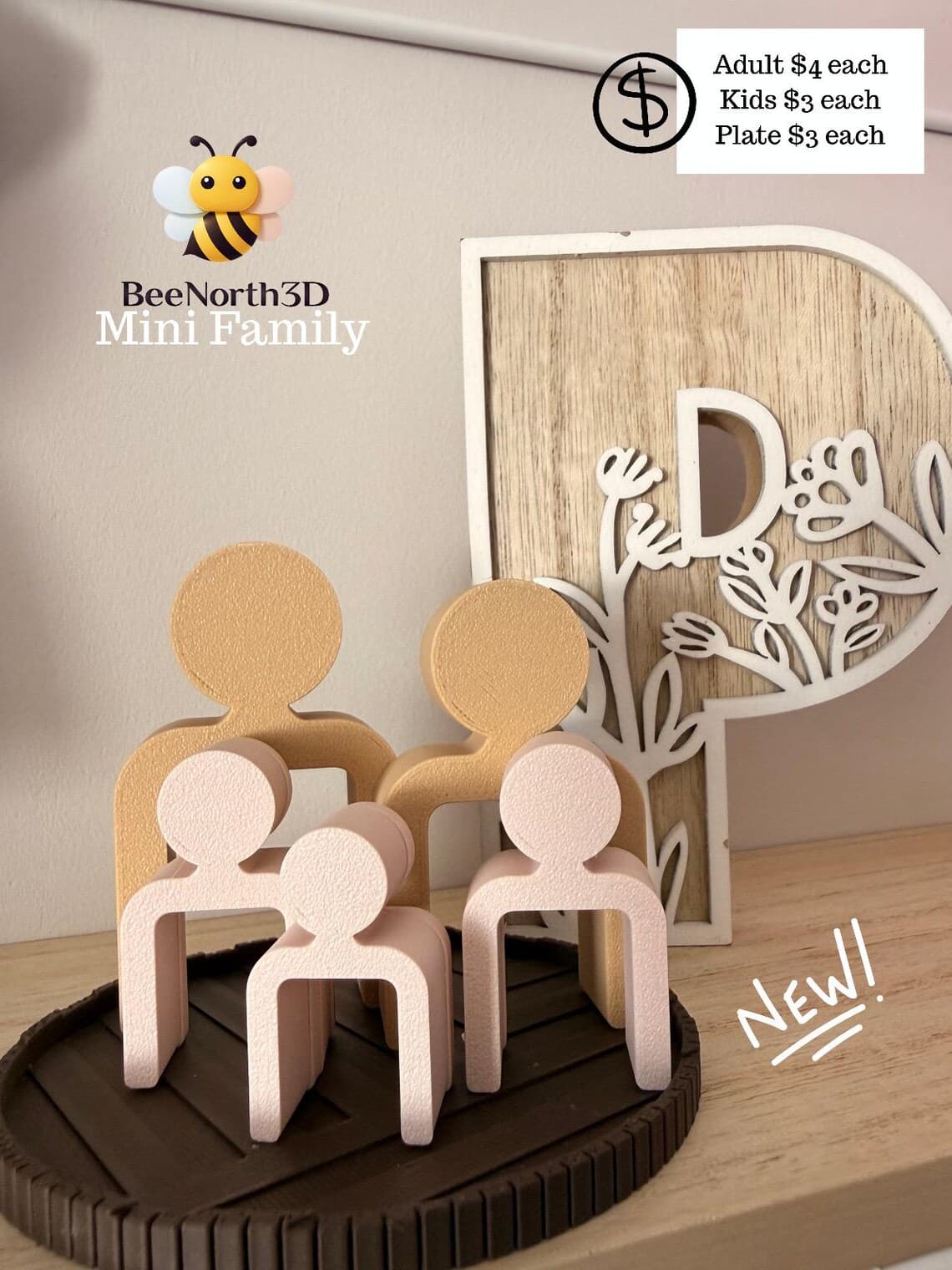 Custom Mini Family Figurines – Personalized with Family Names – 3D Printed Home Decor