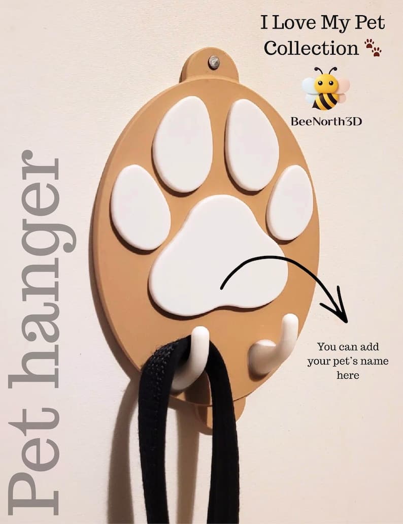 Personalized 3D Printed Pet Leash Holder, Custom Dog Name Hook